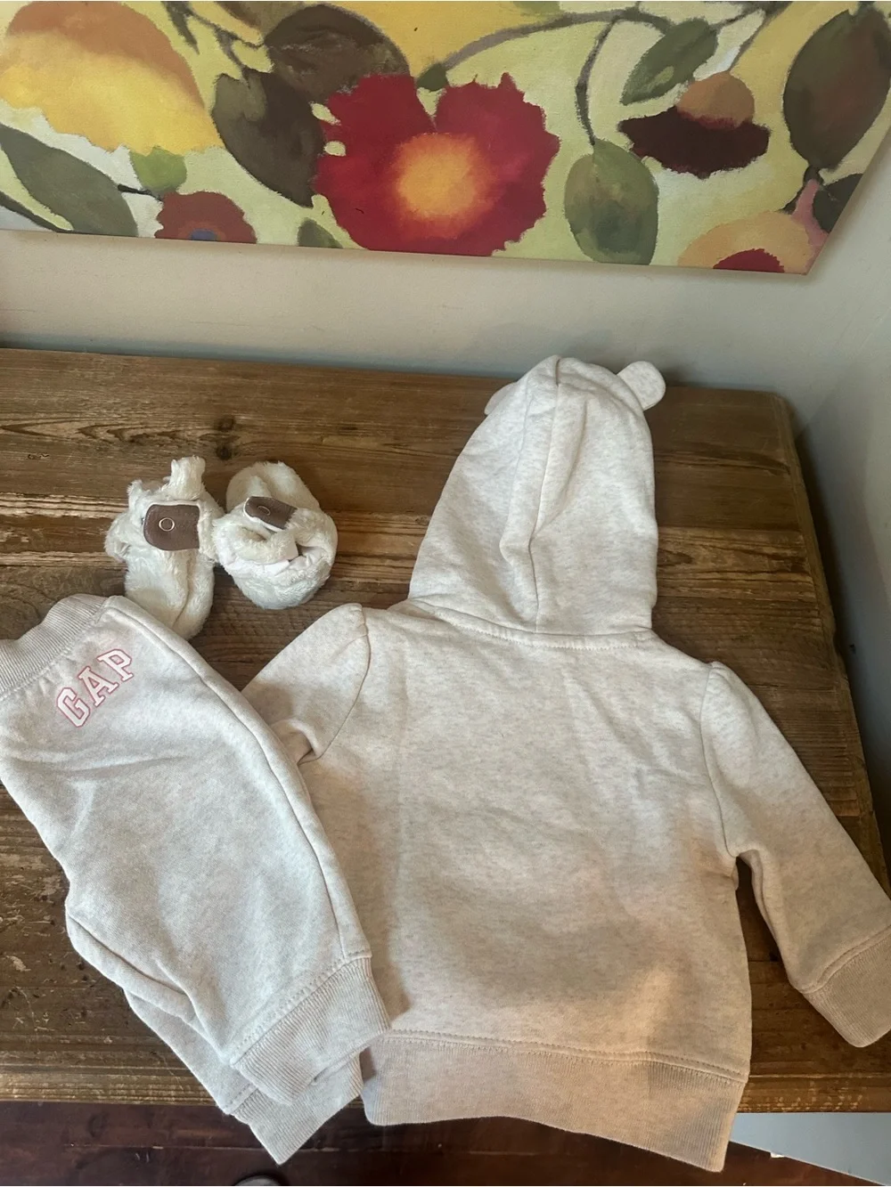 Baby Gap Hooded Sweatshirt Set Gray w/Pink Trim Robeez Crib Booties 3-6mo